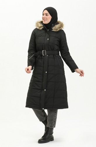 Fur Hooded Quilted Coat 516522-01 Black 516522-01