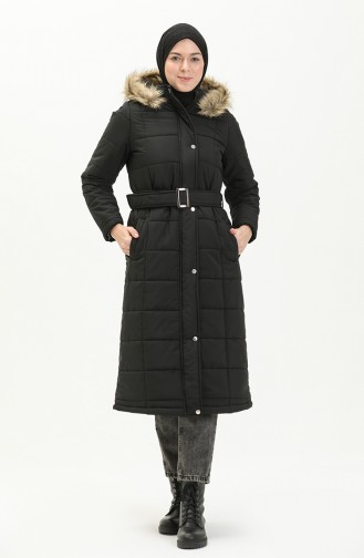 Fur Hooded Quilted Coat 516522-01 Black 516522-01