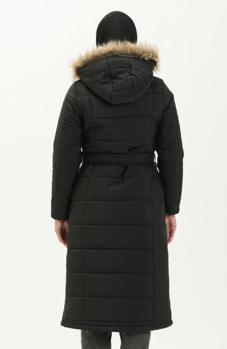 Fur Hooded Quilted Coat 516522-01 Black 516522-01