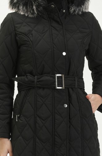 Manteau Matelassé à Ceinture en Fourrure 504223-01 Noir 504223-01