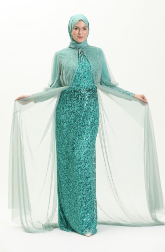 Robe de Soirée à Paillettes 5346A-03 Vert Noisette  5346A-03