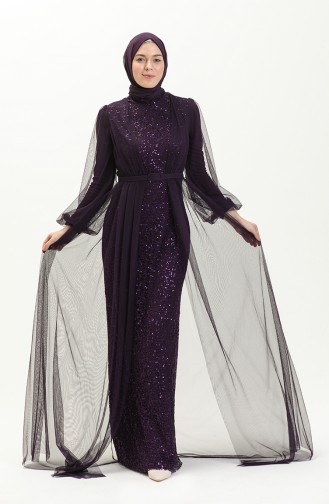 Dark Purple Hijab Evening Dress 5383-19