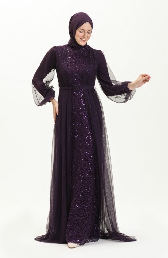 Dark Purple Hijab Evening Dress 5383-19