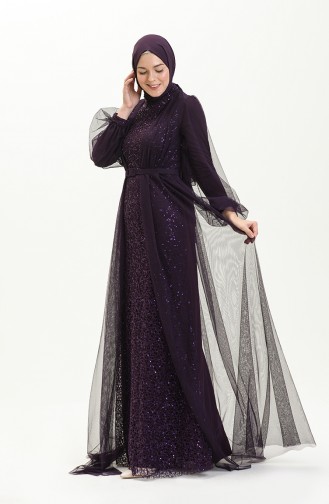 Dark Purple İslamitische Avondjurk 5383-19