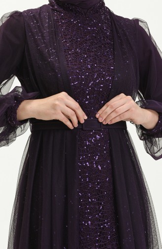 Dark Purple Hijab Evening Dress 5383-19