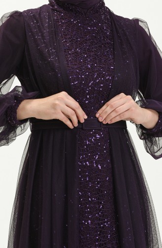 Dark Purple İslamitische Avondjurk 5383-19