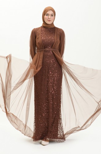 Brown Hijab Evening Dress 5383-23