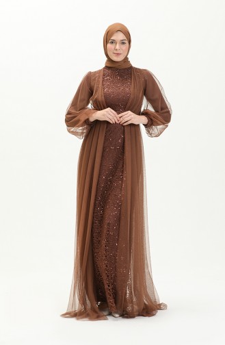 Brown Hijab Evening Dress 5383-23
