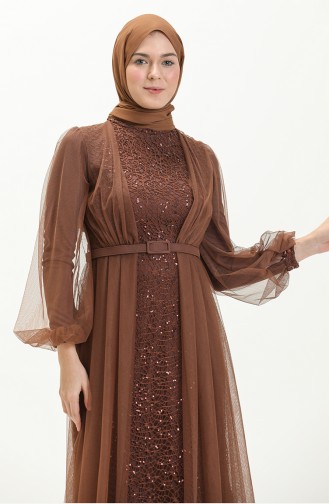 Brown Hijab Evening Dress 5383-23