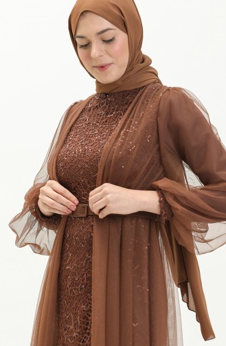 Brown Hijab Evening Dress 5383-23