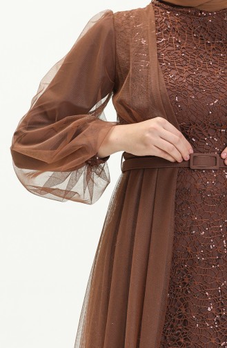 Brown Hijab Evening Dress 5383-23