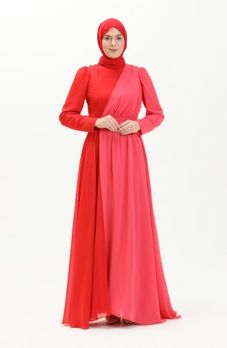 Coral Hijab Evening Dress 5606-02