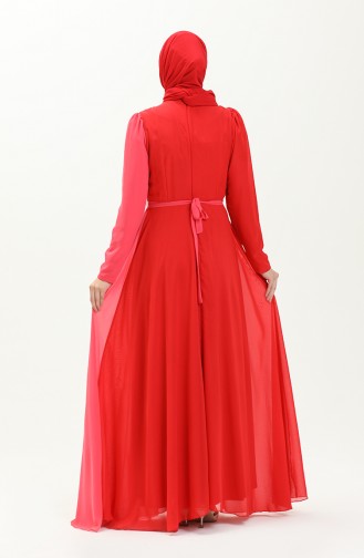 Coral Hijab Evening Dress 5606-02