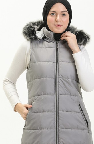 Fur Detailed Puffer Vest 514722-04 Gray 514722-04