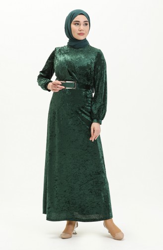 Robe Velour à Ceinture 4253-04 Vert Emeraude 4253-04