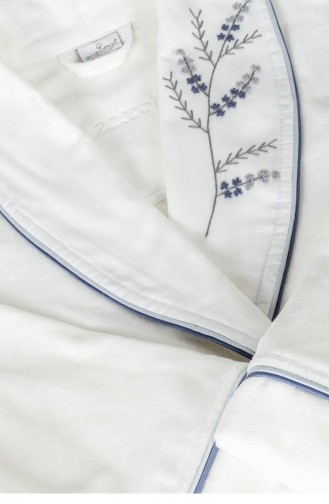 Ecocotton Derin Kadın Bornoz 100 Organik Pamuk El Nakışlı Krem