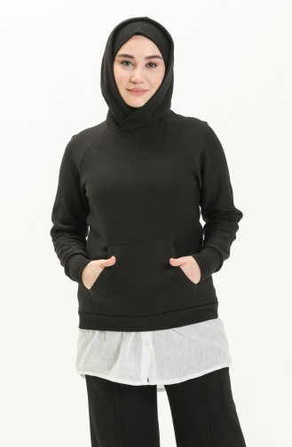 Kapüşonlu Sweatshirt 9002-01 Siyah