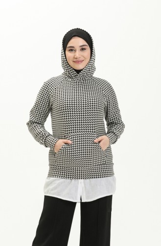 Kapüşonlu Sweatshirt 9002A-01 Siyah Beyaz