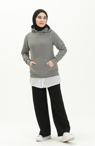 Kapüşonlu Sweatshirt 9002A-01 Siyah Beyaz