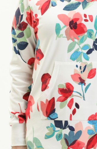 Kapüşonlu Tunik Pantolon İkili Takım 9003-02 Beyaz Nar Çiçeği