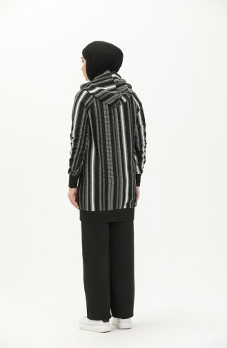 Kapüşonlu Tunik Pantolon İkili Takım 9003B-01 Siyah Beyaz