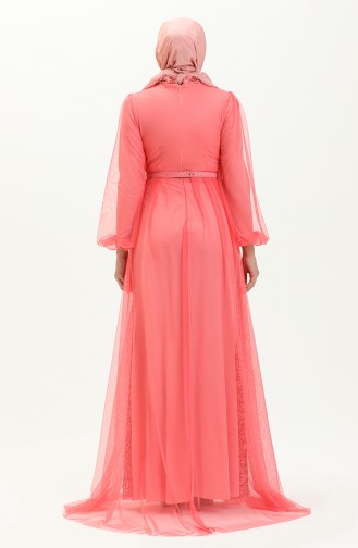 Coral Hijab Evening Dress 5383-15