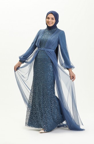 Silver Gray Hijab Evening Dress 5383-25