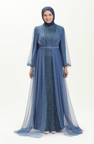 Silver Gray Hijab Evening Dress 5383-25