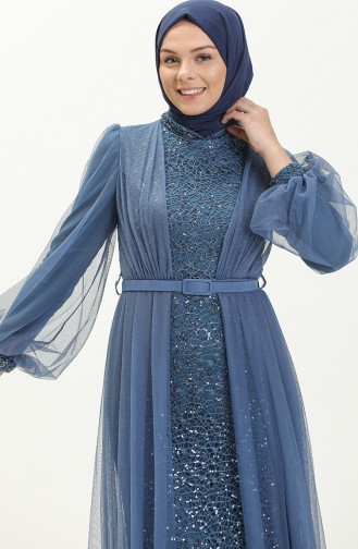 Silver Gray Hijab Evening Dress 5383-25