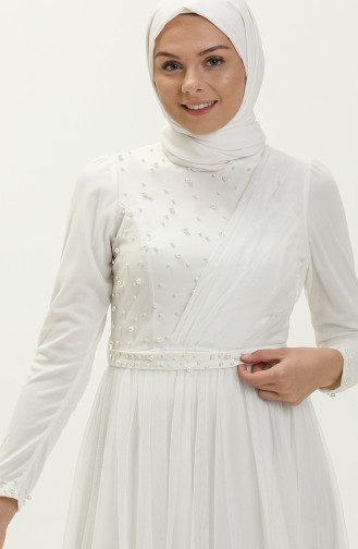 Ecru Hijab Evening Dress 5664-08