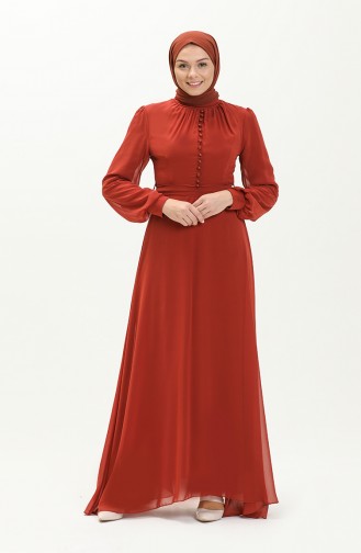 Brick Red Hijab Evening Dress 5695-14