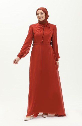 Brick Red Hijab Evening Dress 5695-14