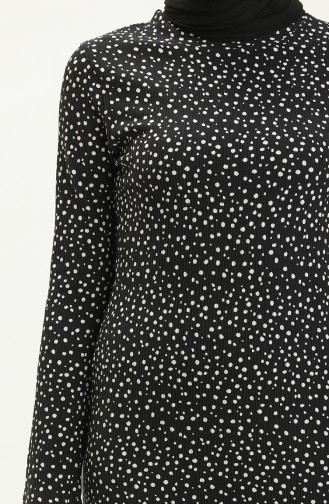 Puantiye Desen Elbise 0124-01 Siyah Beyaz
