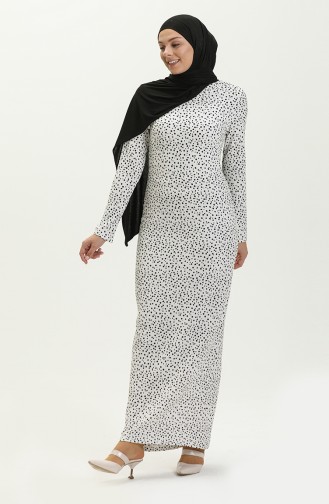 Puantiye Desen Elbise 0124-02 Beyaz Siyah