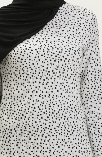 Puantiye Desen Elbise 0124-02 Beyaz Siyah