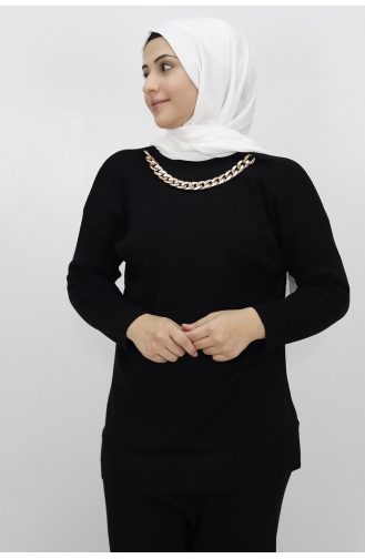 Balikçi Yaka Zincir Detayli Triko Takim 3012-01 Siyah