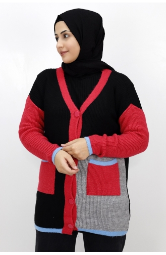 Çift Renkli Triko Hirka 7333-01 Siyah