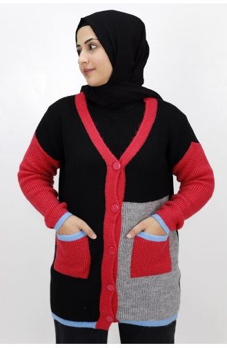 Çift Renkli Triko Hirka 7333-01 Siyah