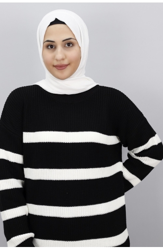 Çizgili Triko Tunik 7404-01 Siyah