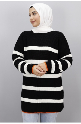Çizgili Triko Tunik 7404-01 Siyah