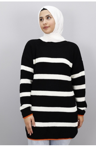 Çizgili Triko Tunik 7404-01 Siyah