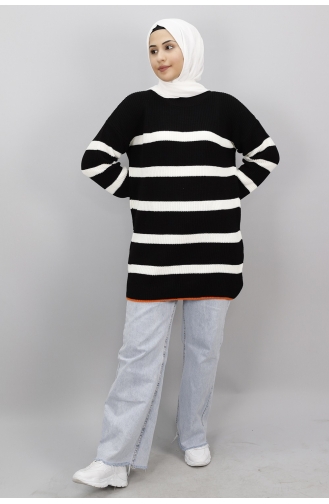 Çizgili Triko Tunik 7404-01 Siyah