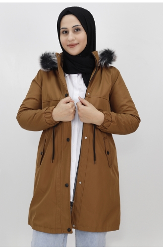 Düğme Detayli Bondit Kumaş Orta Boy Kaban 9023-04 Taba