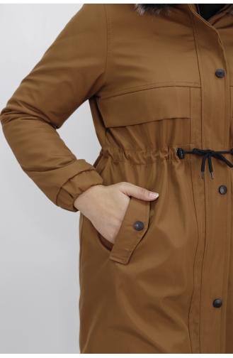 Düğme Detayli Bondit Kumaş Orta Boy Kaban 9023-04 Taba