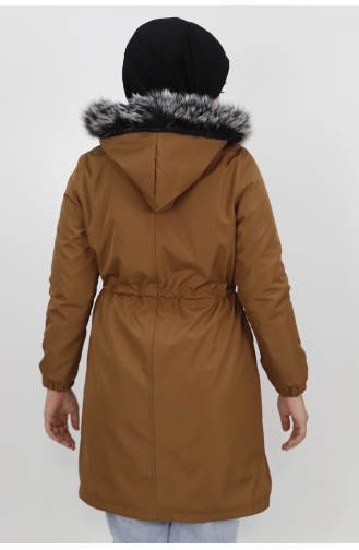 Düğme Detayli Bondit Kumaş Orta Boy Kaban 9023-04 Taba