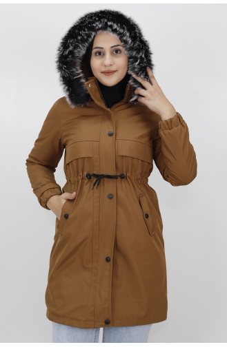 Düğme Detayli Bondit Kumaş Orta Boy Kaban 9023-04 Taba