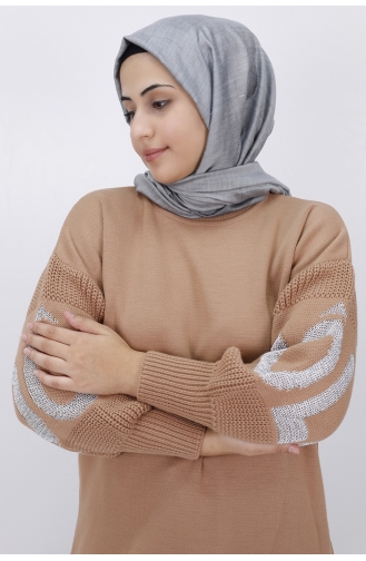 Kolu Yazi Detayli Triko Tunik 22157-05 Vizon