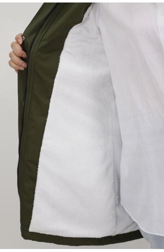 Peluş Detayli Bondit Kumaş Kisa Boy Kaban 006-03 Haki
