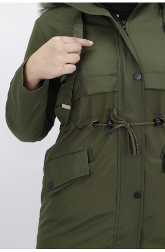 Peluş Detayli Bondit Kumaş Kisa Boy Kaban 006-03 Haki