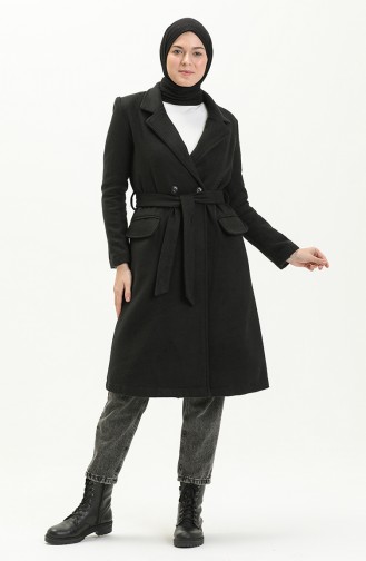 Manteau Cachet à Ceinturé 5112-01 Noir 5112-01